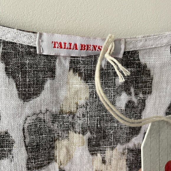 Talia Benson Animal Print Button Front 3/4 Sleeve Blouse Gray Black Medium NEW - Picture 6 of 9